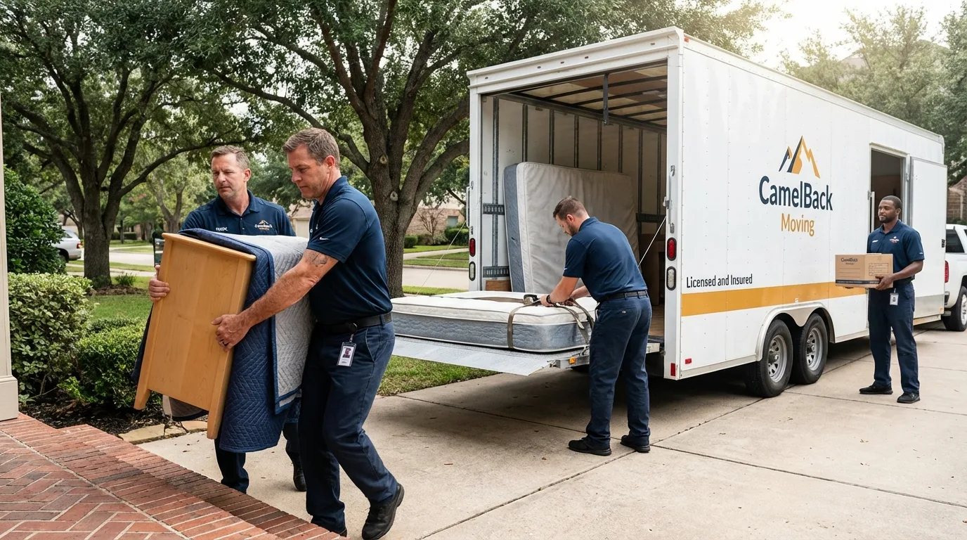 Crew loading residential truck for cross-state move from Jackson, LA